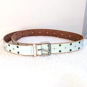 GAP Double Grommet Genuine Leather Belt in Ice Blue / Sea Foam Green